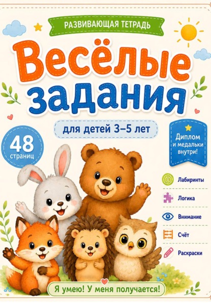 Веселые задания для детей 3-5 лет. Развивающая тетрадь: лабиринты, логика, внимание, счёт, раскраски и награды