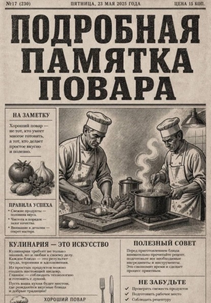 Подробная памятка повара